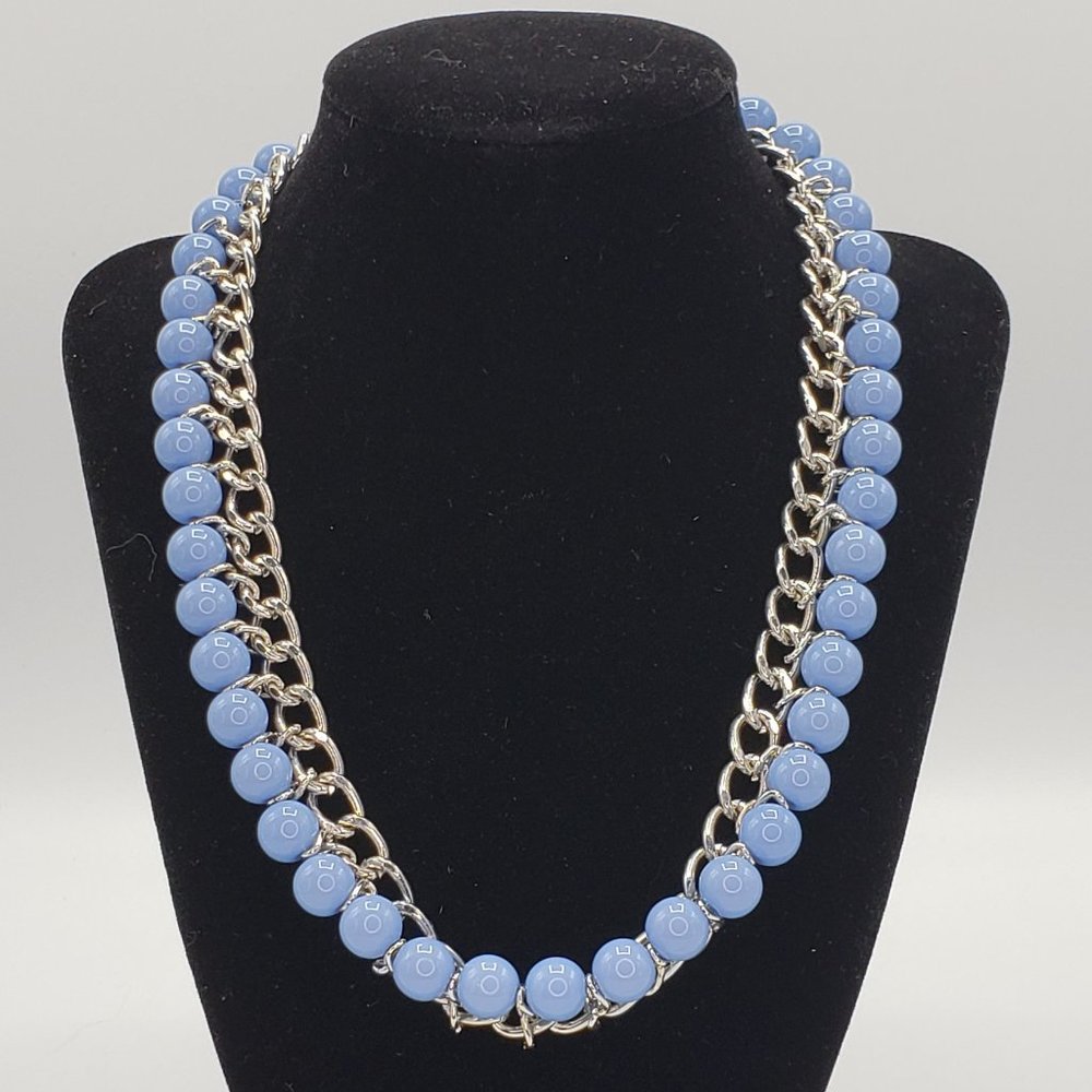 17 in Blue Faux Pearls with Silver Chain